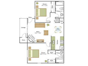2 Bed, 2 Bath A Upgraded 2G-G105 floor plan